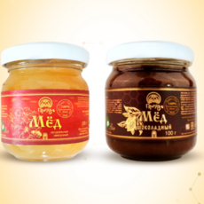 Подарочный набор «Шоколадный мёд и Мёд цветочный» в баночках по 100 г в коробочке с окошком - Клуб Восстанови Здоровье "Re-health"