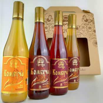 Набор безалкогольных напитков Комбуча Чайный квас, Комбуча Эликсир, Комбуча с Чагой, Комбуча с Каркадэ в стекле по 500 мл - Клуб Восстанови Здоровье "Re-health"